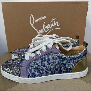 CHRISTIAN LOUBOUTIN Gondola Gold Jacguard Strass Crystal Toe Low Sneaker EU37.5